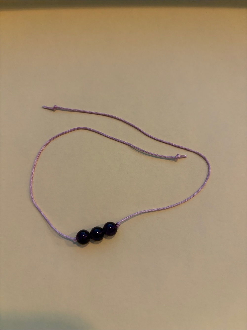 Adjustable Lilac Lavender Cord bracelet with Three Purple Beads